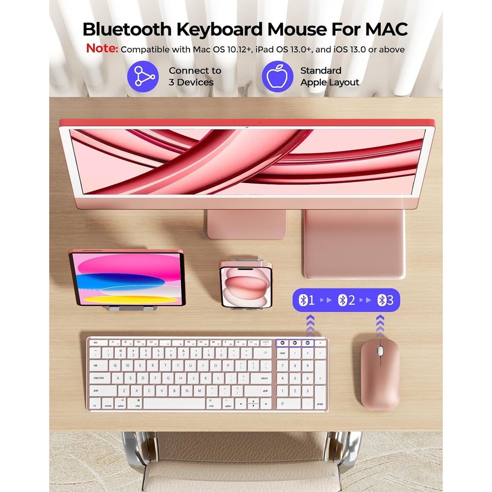 Seenda Bluetooth Keyboard Mouse Combo Rose Gold Mac iPad Ultra Slim Office New